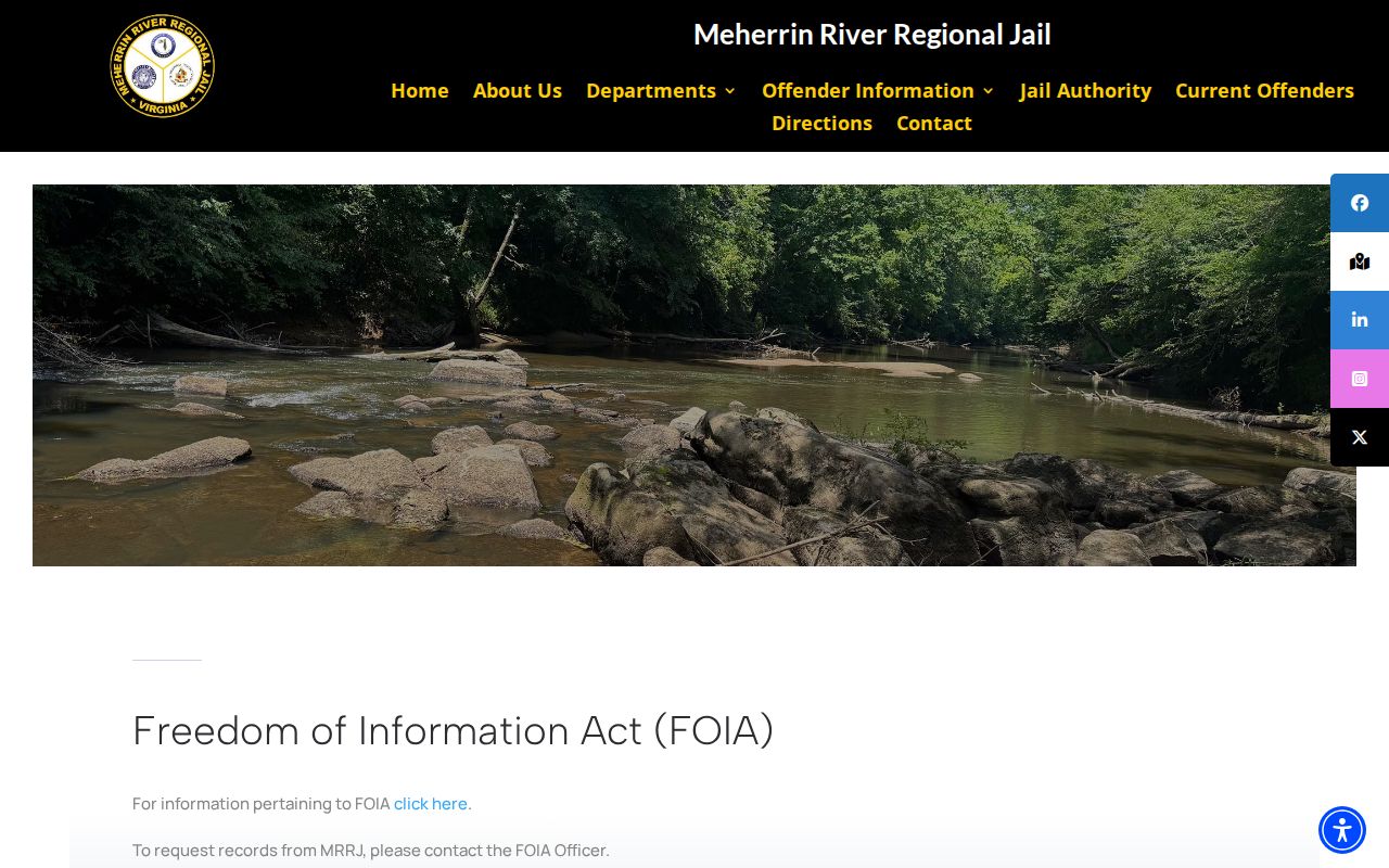 Meherrin River Regional Jail Alberta release records request page