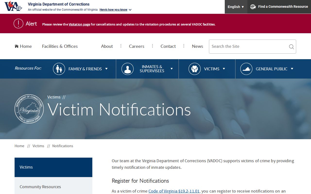 Mecklenburg County state-prison release notifications through VADOC NAAVI
